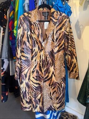 Selene Sport Women's Animal Print Pea Coat in Brown and Tan